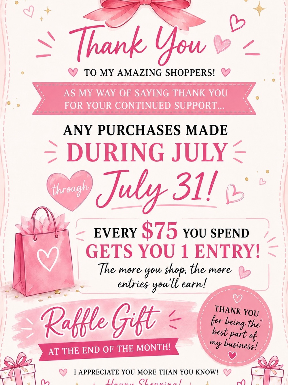 Pink Thank You Raffle Gift Poster - Home Party Supplies